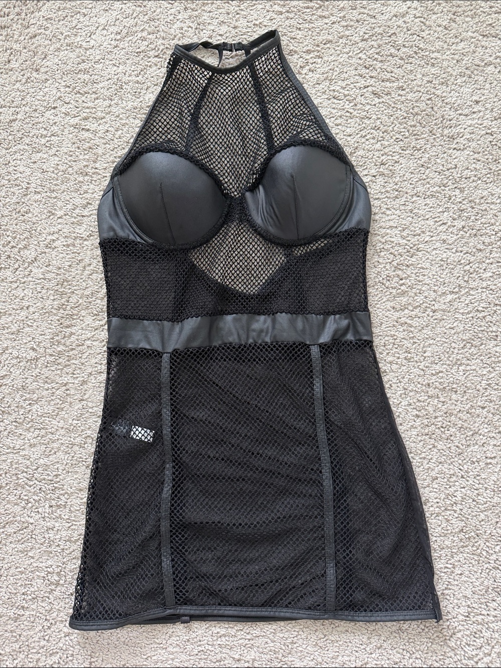 Frederick’s of Hollywood Black Mesh & Faux Leather Size L